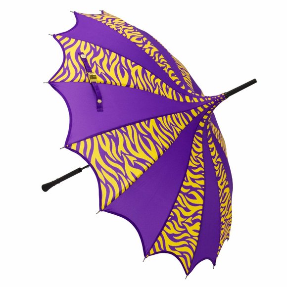 LSU Inspired Purple & Gold Tiger Print Parasol Style Umbrella - Picture 1 of 9